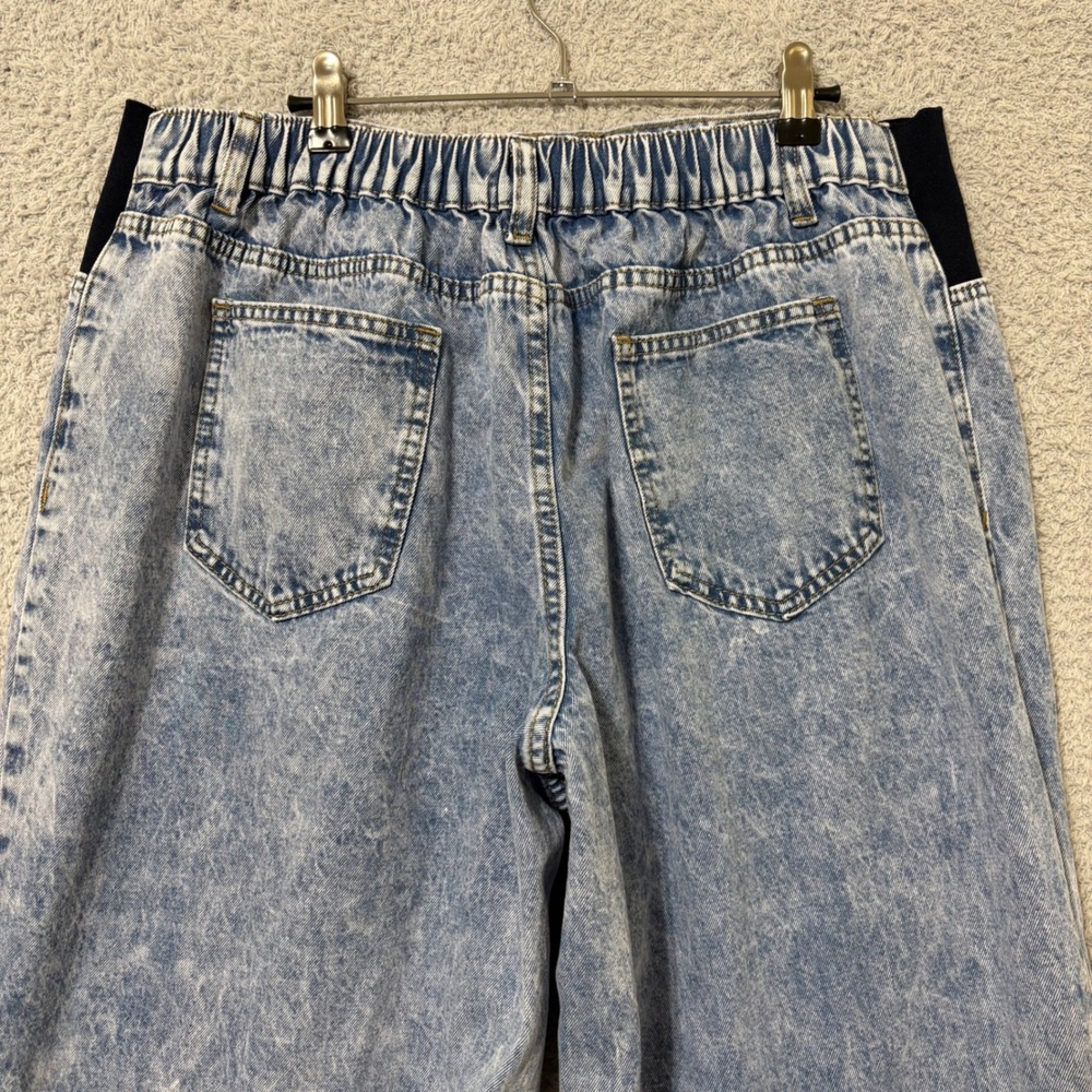 Wide Leg Comfortable Jeans Elastic Waist High Rise Acid Wash Blue Size 14 - Picture 8 of 12